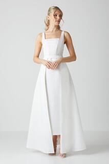 Свадебное платье из твила со съемным шлейфом и поясом Coast, белый