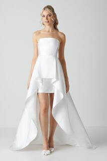 Свадебное платье мини-бандо из твила с пышной верхней юбкой Coast, белый