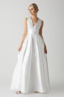 Свадебное платье из твила с вырезом фестон Coast, белый