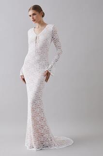 Свадебное платье с длинными рукавами и кружевом в стиле бохо Coast, белый