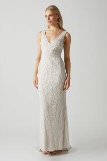 Свадебное платье с глубоким вырезом и цветочным декором Coast, белый