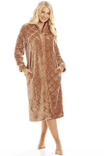 Классический домашний халат во всю длину на молнии с карманами во внутренних швах Camille, коричневый