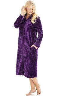 Классический домашний халат во всю длину на молнии с карманами во внутренних швах Camille, фиолетовый