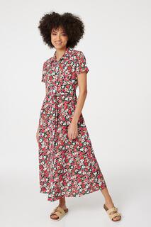 Платье-рубашка с коротким рукавом с цветочным принтом Izabel London, красный