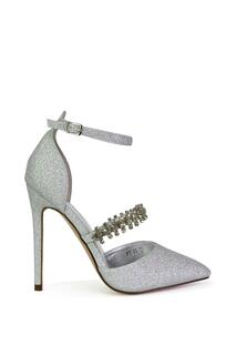 Свадебные туфли на высоком каблуке-шпильке с острым носком и ремешками &apos;Giana&apos; XY London, серебро
