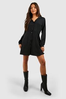 Платье-рубашка с объемными рукавами и кованой отделкой boohoo, черный