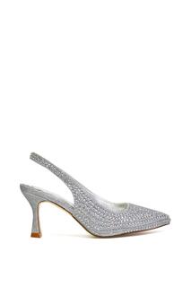 Свадебные туфли-лодочки &apos;Gayna&apos; со стразами на пятке и остром носке на среднем каблуке XY London, серебро
