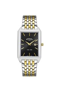 Сверхтонкие классические аналоговые кварцевые часы из нержавеющей стали - GB08021/04 Rotary, черный