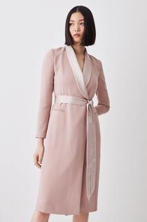 Платье-смокинг-миди из крепа с атласной спинкой Karen Millen, розовый