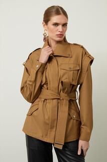 Куртка из тканого твила из хлопковой парусины в практичном стиле Karen Millen, коричневый