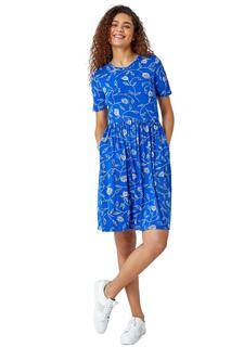 Платье-футболка стрейч с карманами и цветочным принтом Roman, синий