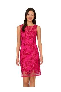 Платье-футляр с пайетками и листьями Adrianna Papell, розовый