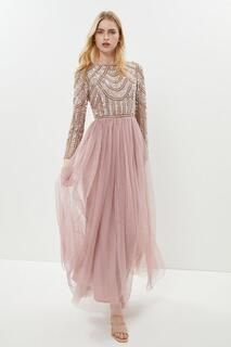 Платье-юбка из тюля с лифом и жемчугом для подружек невесты Coast, розовый