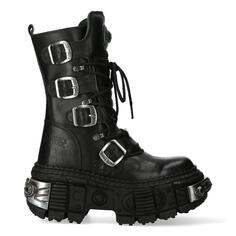 Готические кожаные ботинки New Rock до середины икры-WALL1473-S3, черный
