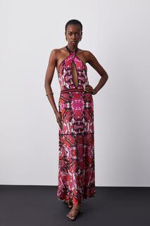 Облегающее вязаное жаккардовое платье макси с геометрией Karen Millen, розовый