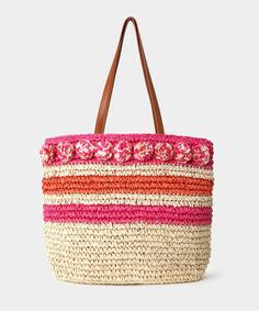 Плетеная соломенная сумка с помпоном Joe Browns, розовый