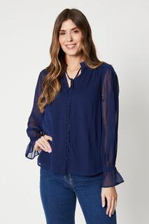 Блузка в стиле бохо с завязками на воротнике Wallis, темно-синий