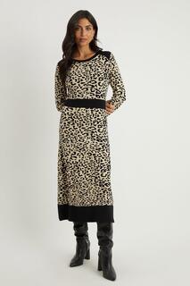 Трикотажное платье с леопардовым принтом Wallis, бежевый