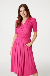 Трикотажное платье с запахом и присборенной талией Izabel London, розовый