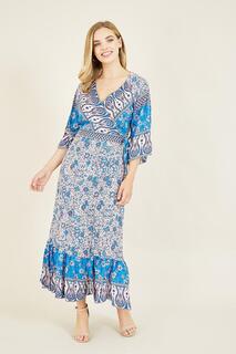 Повседневное платье макси &apos;Georgine&apos; с V-образным вырезом и цветочным принтом Yumi, синий
