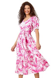 Хлопковое многоярусное платье миди с цветочным принтом Roman, розовый