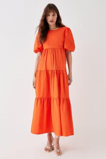 Хлопковое многоярусное платье макси с замочной скважиной Coast, оранжевый