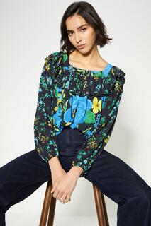 Блузка с ярким цветочным принтом и нашивками Oasis, мультиколор