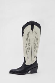 Кожаные ботинки в стиле вестерн до колена с контрастной строчкой Warehouse, черный