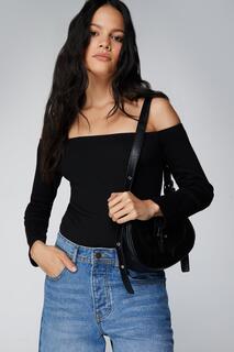 Боди в рубчик Bardot Nasty Gal, черный