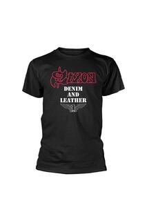 Джинсовая и кожаная футболка Saxon, черный