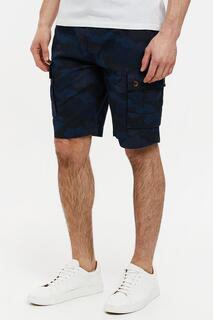 Хлопковые шорты карго с камуфляжным принтом Campania Threadbare, темно-синий