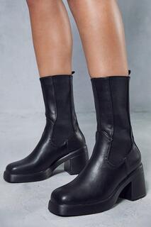 Кожаные ботинки с квадратным носком на блочном каблуке MISSPAP, черный