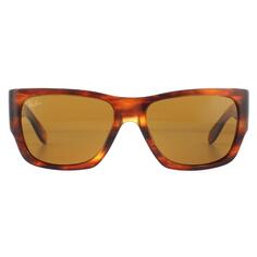 Солнцезащитные очки Havana Brown B-15 в квадратную полоску Ray-Ban, коричневый