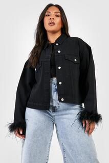 Джинсовая куртка оверсайз с манжетами и перьями Plus boohoo, черный