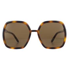 Солнцезащитные очки Square Havana и золотисто-коричневые Gucci, коричневый