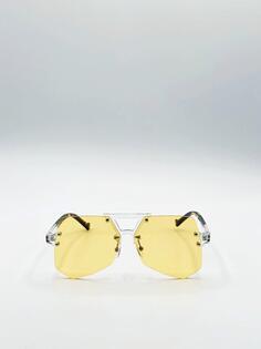 Солнцезащитные очки в прозрачной оправе с геометрическим рисунком и цветными линзами SVNX, желтый