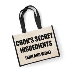 Большая джутовая сумка «Секретные ингредиенты повара» (тсс и вино) Черная сумка для мам 60 SECOND MAKEOVER, черный