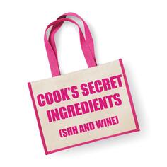Большая джутовая сумка «Секретные ингредиенты повара» (тсс и вино), розовая сумка 60 SECOND MAKEOVER, розовый