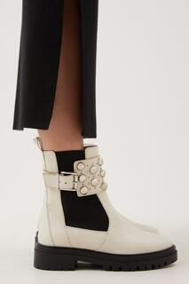 Кожаные ботинки челси с куполообразными заклепками и манжетами на щиколотке Karen Millen, белый