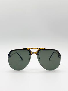 Солнцезащитные очки-авиаторы черепаховой расцветки в полуоправе 80-х годов с зелеными линзами SVNX, коричневый