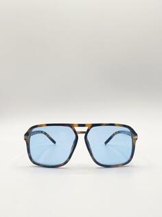 Солнцезащитные очки-навигаторы черепаховой расцветки с синими линзами SVNX, коричневый