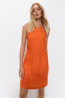 Льняное мини-платье с вырезом через шею Warehouse, оранжевый