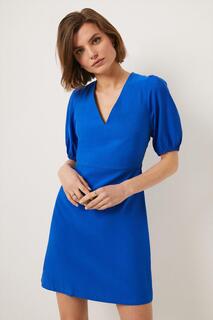 Льняное мини-платье с объемными рукавами Oasis, синий