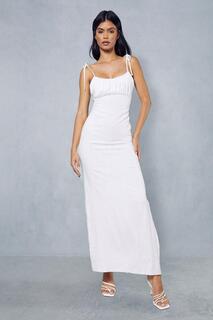 Льняное платье макси со сборками и грудью и открытой спиной MISSPAP, белый