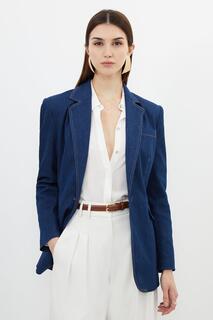 Джинсовый однобортный пиджак Karen Millen, синий