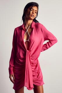 Льняное платье-рубашка с драпировкой MISSPAP, розовый