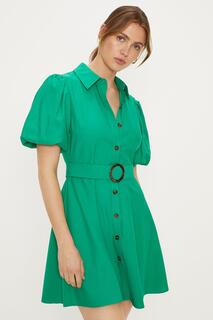 Льняное платье-рубашка с объемными рукавами Oasis, зеленый
