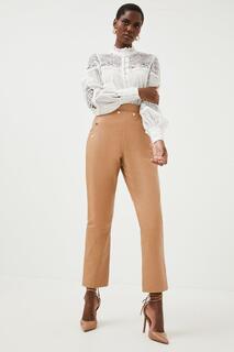 Кожаные брюки с пуговицами Karen Millen, коричневый