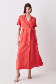 Льняное платье-рубашка миди с поясом Karen Millen, розовый