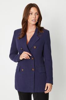 Льняной удлиненный двубортный пиджак Wallis, темно-синий